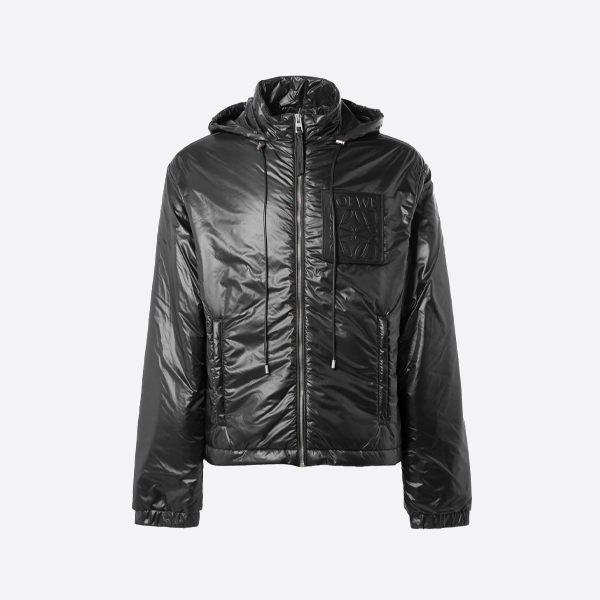 ロエベ レザーポケットナイロンパーカーフード付きジャケット