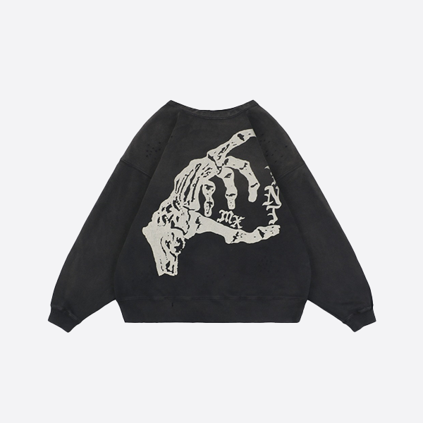 セントマイケル 24Fw フィンガーボーンプリント クルーネック スウェットシャツ