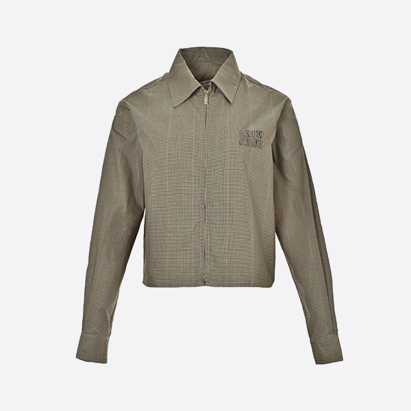 ミュウミュウ 25ss ファインチェック ジップアップ シャツ ジャケット