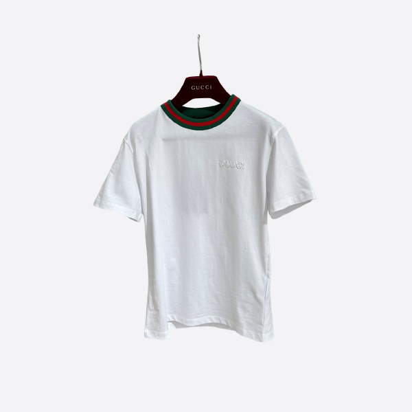 グッチコットンTシャツクラシックな赤と青のストライプカラー