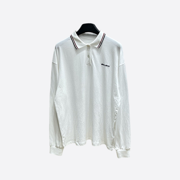 ミュウミュウ ホワイトカラー サイドカラー ポロ 長袖 Tシャツ