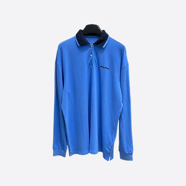 ミュウミュウ ロイヤルブルー ブラックカラー ポロ 長袖Tシャツ