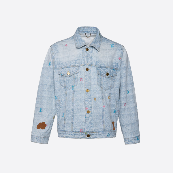 LOUIS VUITTON X Tyler 24ss LV スモールフラワーレター刺繍キャンディ ???? ラペル シングルブレスト デニムジャケット