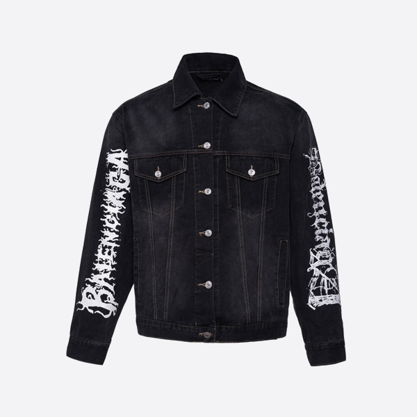 バレンシアガ SS24 ドラゴンイヤー リミテッドエディション レター グラフィティ ヴィンテージ ウォッシュド デニム ジャケット