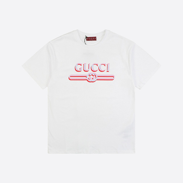 グッチ ピンク ブルー ホワイト プリント コットン ジャージー T シャツ ブラック