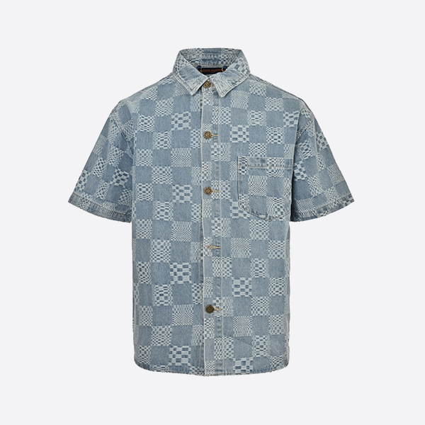 ルイ・ヴィトン 25SS チェッカーボード ジャカード デニム 半袖シャツ