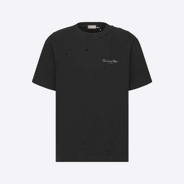 ディオールのダメージ加工プリントのラウンドネック半袖Tシャツ