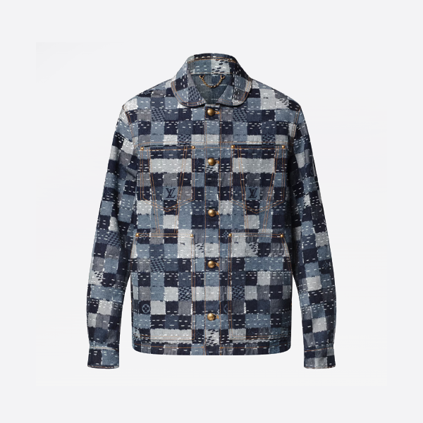 ルイ・ヴィトンのパッチモザイクチェック柄スーツデニムジャケット