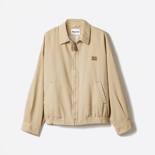 ミュウミュウのレタリング刺繍入りスタンドカラージャケット