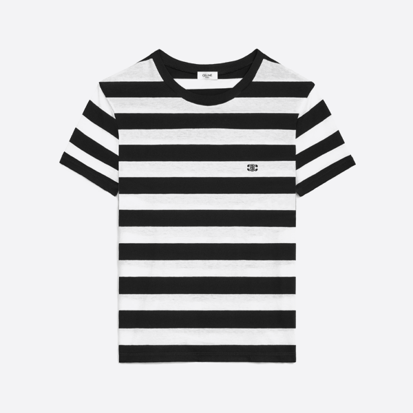セリーヌの凱旋門の白黒ストライプ半袖Tシャツ