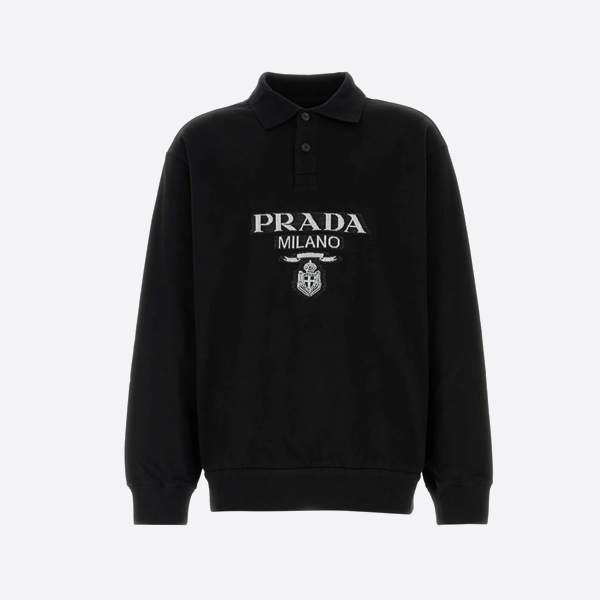 プラダのタオル刺繍ロゴラペルスウェットシャツ