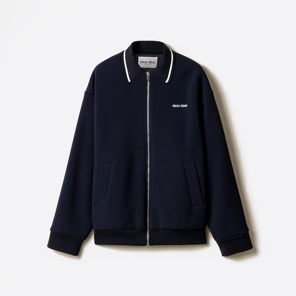 ミュウミュウストライプカラー ピケ コットン レタリング ジッパー ジャケット