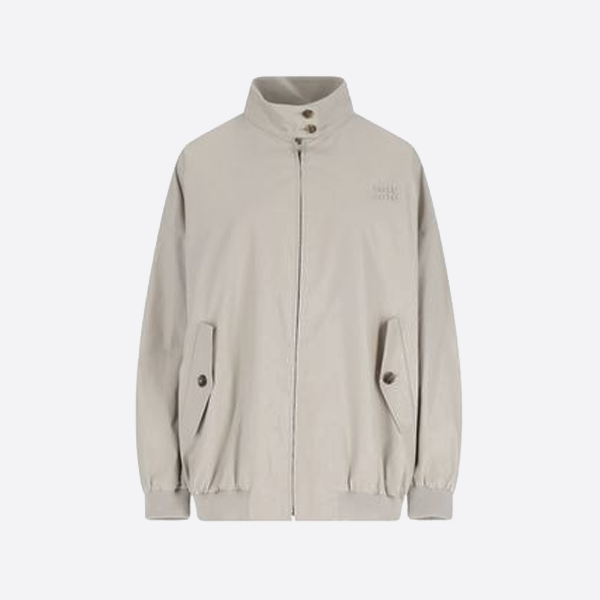 ミュウミュウの文字刺繍スタンドカラージャケット