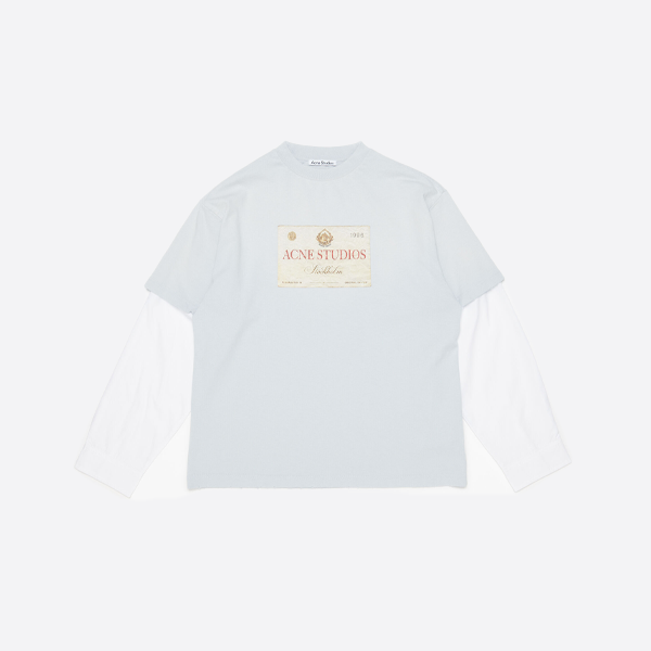 ニキビ跡のダメージ加工フェイクツーピースレタープリント長袖Tシャツ