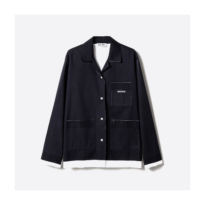 ミュウミュウ フェイクツーレイヤーラペルニットカーディガン ブラック＆ホワイト