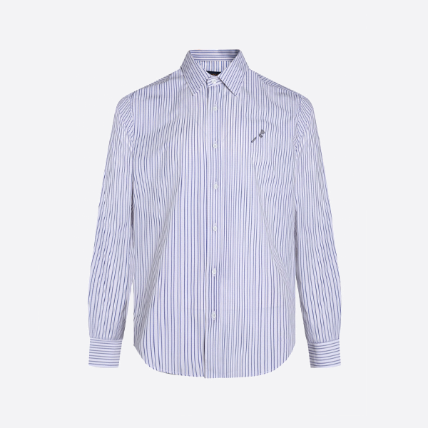 ルイ・ヴィトンのストライプ柄レザーパッチ長袖シャツ