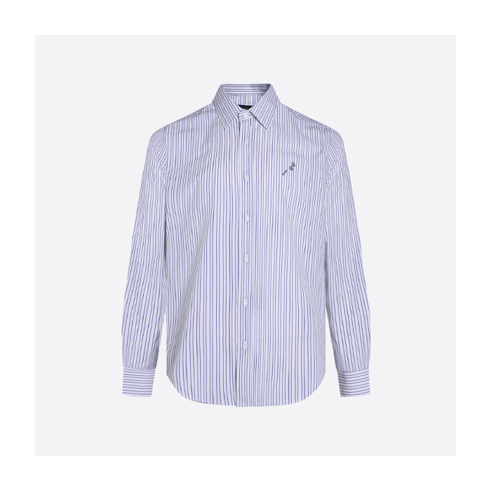 ルイ・ヴィトンのストライプ柄レザーパッチ長袖シャツ