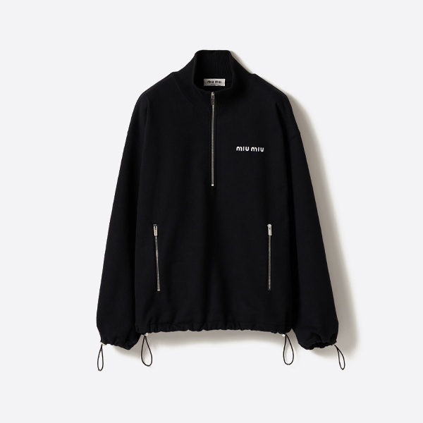 ミュウミュウ スタンドカラー ハーフジップ スタンドカラー スウェットシャツ ブラック