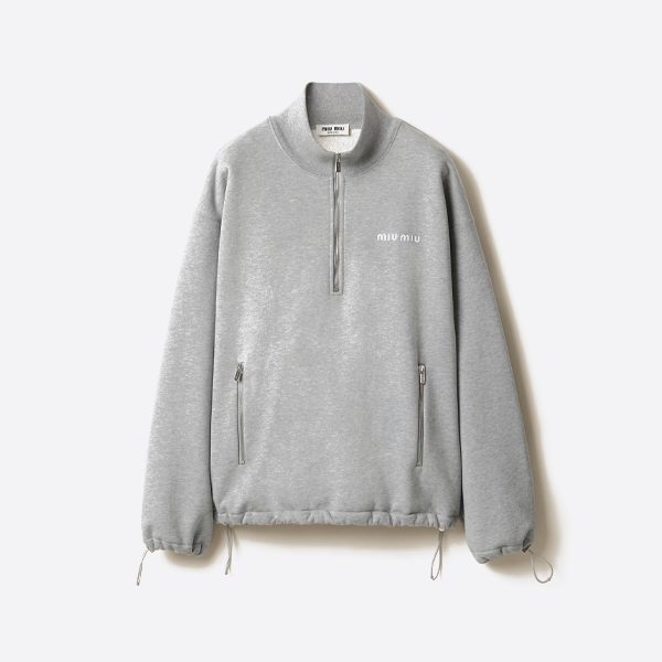 ミュウミュウ スタンドカラー ハーフジップ スウェットシャツ グレー