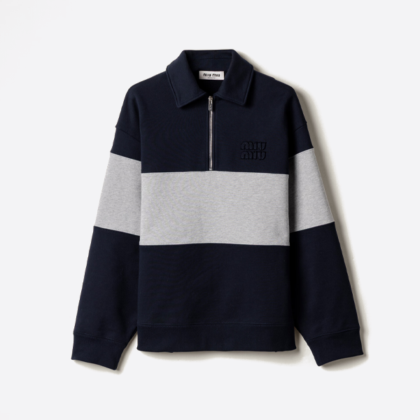 ミュウミュウ ハーフジップ コットン スウェットシャツ