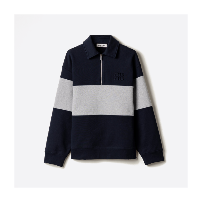 ミュウミュウ ハーフジップ コットン スウェットシャツ