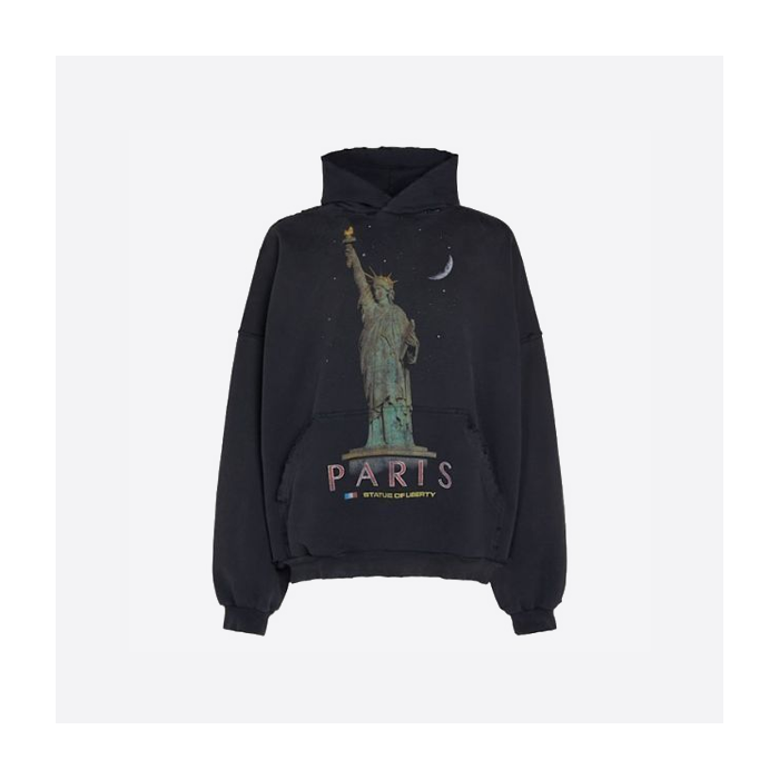 バレンシアガの自由の女神プリントフード付きスウェットシャツ