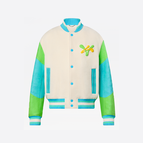 ルイ・ヴィトンのダックタオル、袖に刺繍、モノグラムエンボス加工のベースボールジャケット