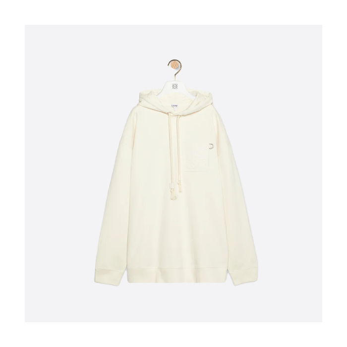 ロエベの胸元エンボスロゴレザーポケットフード付きスウェットシャツ