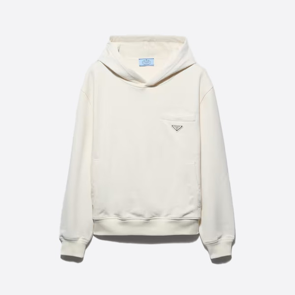 プラダ フェイクポケット トライアングル アイアンバッジ フード付きスウェットシャツ