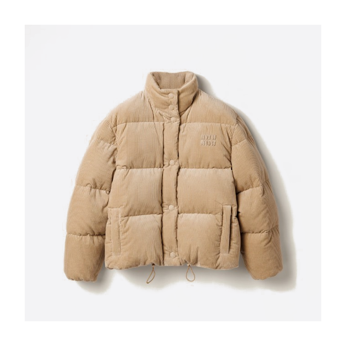 miumiu パッチワーク刺繍コーデュロイスタンドカラーダウンジャケット